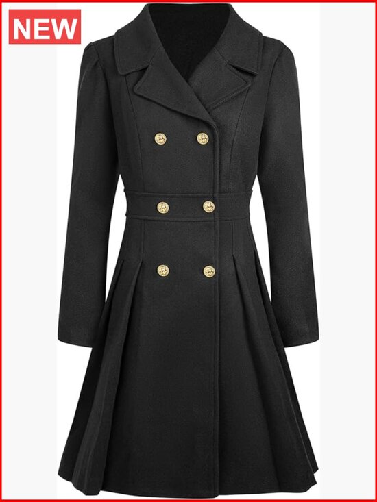 Jackets & Blazers - Double Breasted Lapel Trench Coat with Pockets A-Line